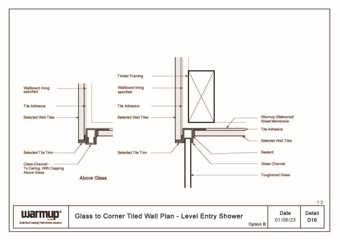 Glass to Corner Tiled Wall Plan - Level Entry Shower